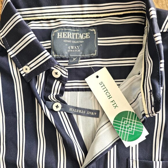 NWT Heritage Report Collection Striped Microstretch Short Sleeve Button Up Shirt - Picture 5 of 8